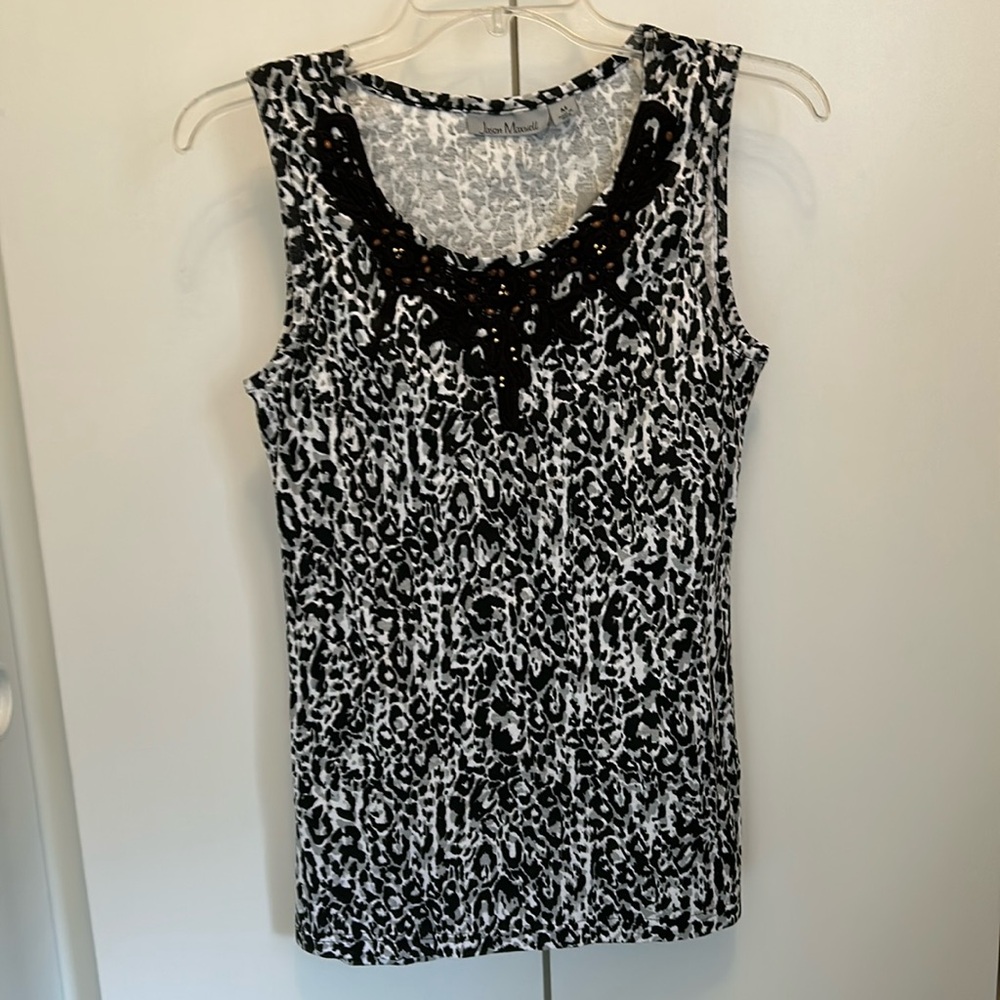 Leopard Print Sleeveless Top with Beading & Embroidery